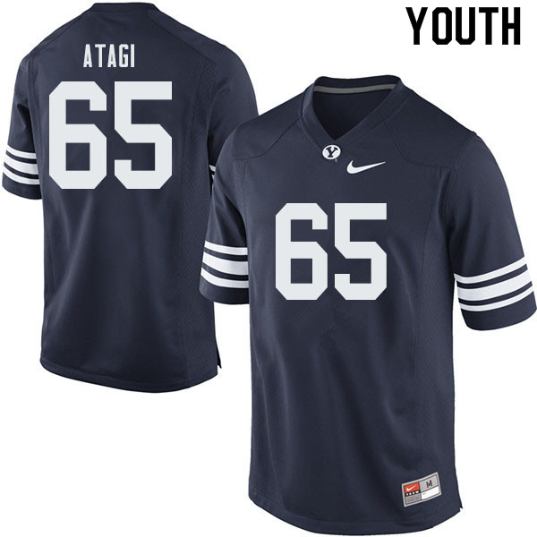 Youth #65 Ethan Atagi BYU Cougars College Football Jerseys Sale-Navy